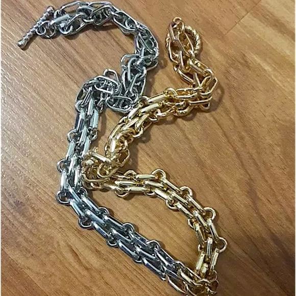 Statement Curb Gold Silver Cuban Chain Toggle O Ring Chunky Choker Neckl… - Picture 8 of 14